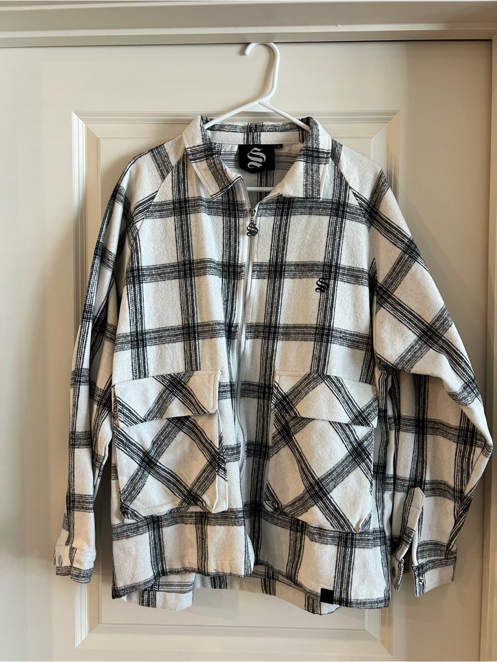 Sinner’s Attire Black & White Plaid Zip Jacket